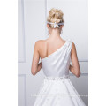 Kb16040-A flor de um ombro decoração beading longa cauda vestido de casamento de tecido confortável